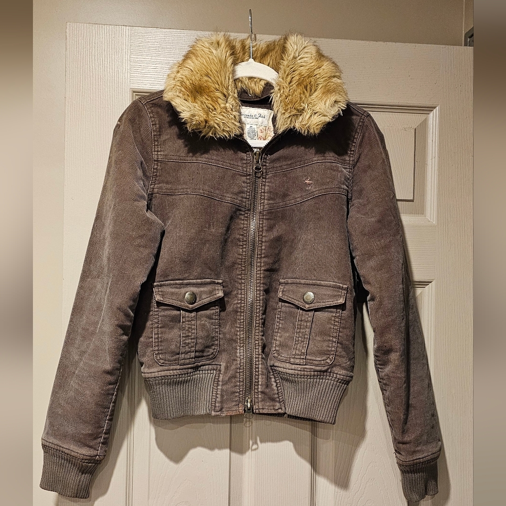 Hollister Brown Bomber Jacket with Faux Fur Collar